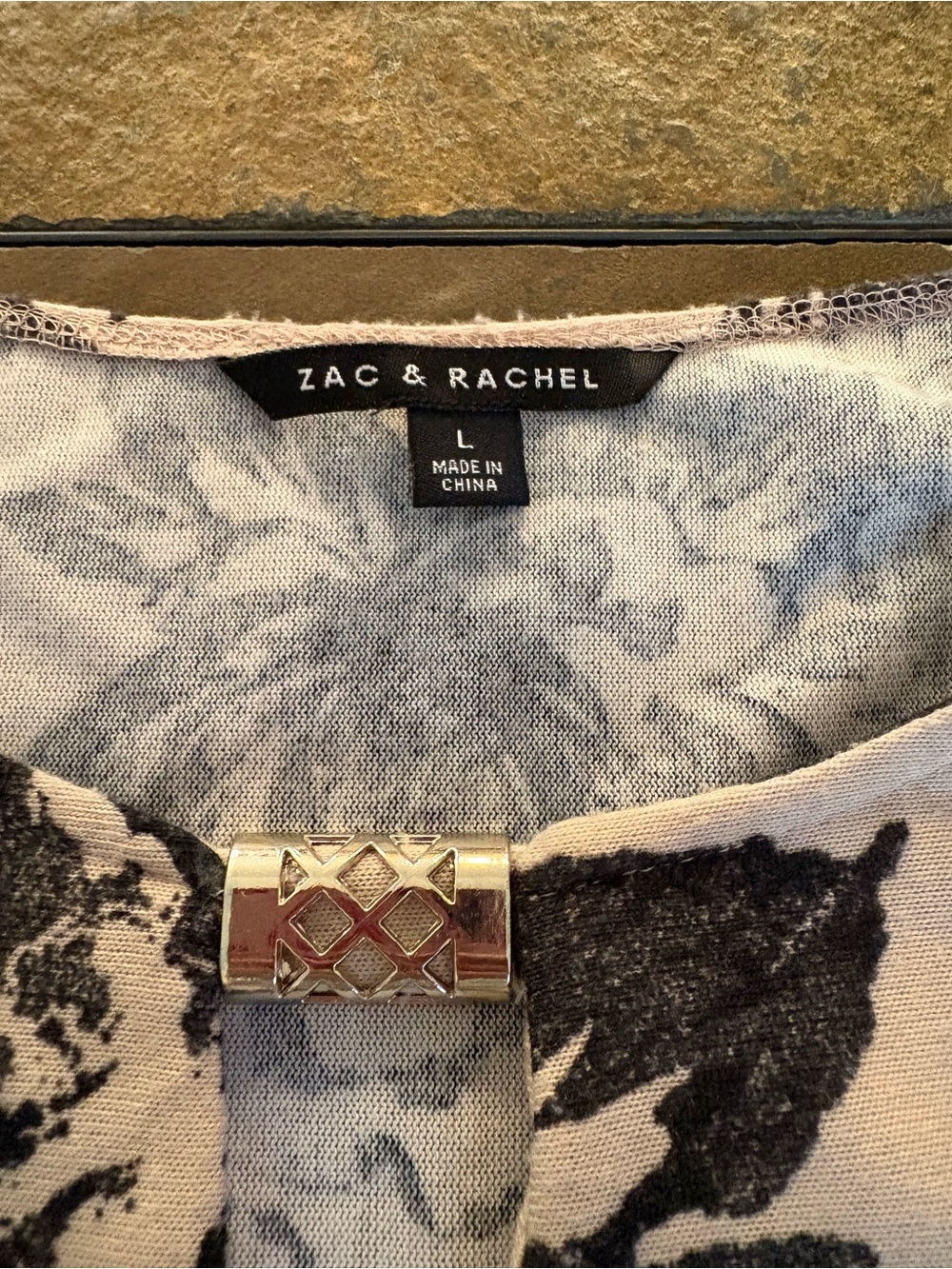 Zac & Rachel Beige Tunic with Black Floral Yoke and Bell Sleeves - Picture 2 of 4